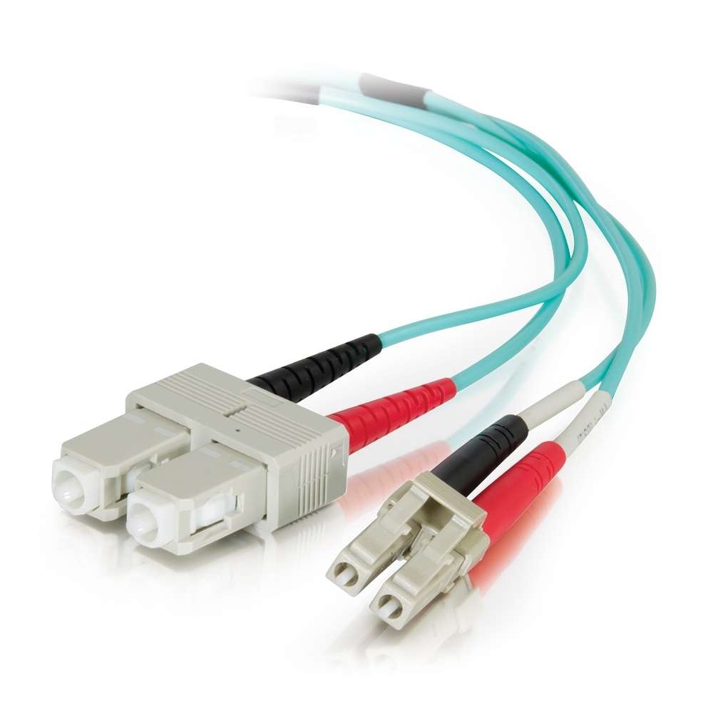 LC-SC 50/125 OM4 Duplex Multimode PVC Fiber Optic Cable - Aqua
