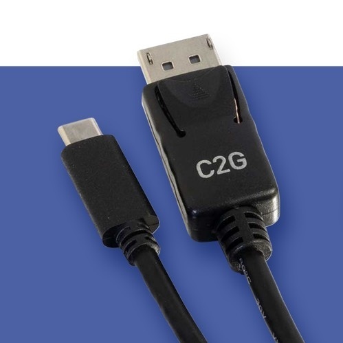 A USB-C and HDMI cable on a blue background