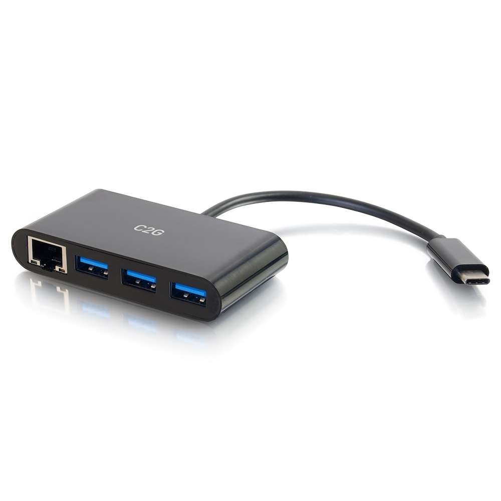USB-C[R] to Ethernet Adapter with 3-Port USB Hub - Black