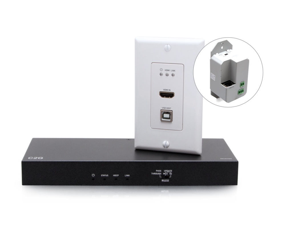 C2G HDBaseT Wall Plate and extender on a white background