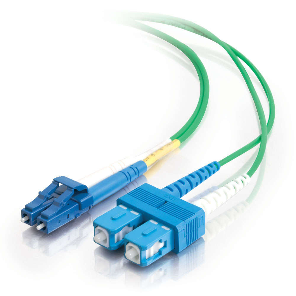 LC-SC 9/125 OS2 Duplex Single-Mode Fiber Optic Cable - Plenum CMP-Rated - Green