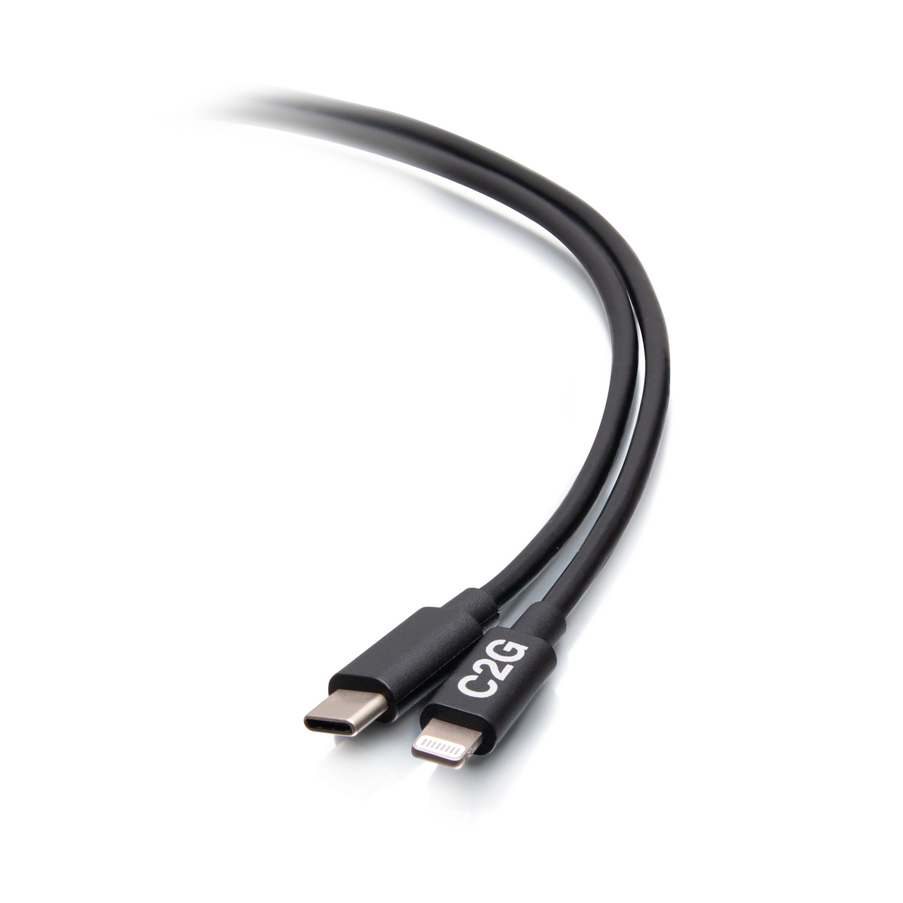 Image of a black USB-C Male to Lightning Male Cable
