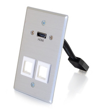 HDMI® Pass Through Single Gang Wall Plate with Two Keystones - Aluminum