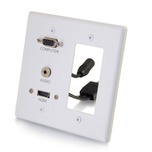 HDMI®, VGA and 3.5mm Audio Pass Through Double Gang Wall Plate with One Decorative Cutout - White