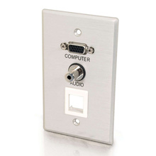 VGA and 3.5mm Audio Pass Through Single Gang Wall Plate with One Keystone - Brushed Aluminum