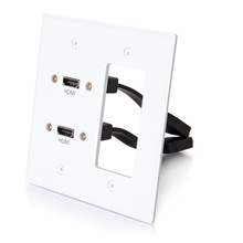 Dual HDMI Pass Through Double Gang Wall Plate with One Decorative Cutout - White