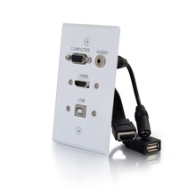 HDMI, VGA, 3.5mm Audio and USB Pass Through Single Gang Wall Plate - White