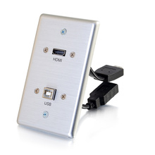 HDMI® and USB Pass Through Single Gang Wall Plate - Brushed Aluminum
