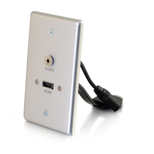 HDMI® and 3.5mm Audio Pass Through Single Gang Wall Plate - Brushed Aluminum