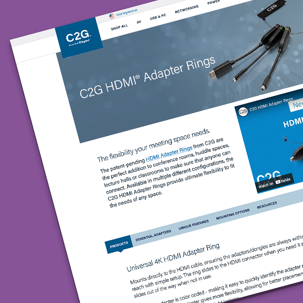 HDMI adapter rings landing page highlighting flexibility of use cases and available options